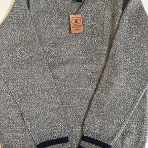 Lucky Brand Men's Marled Gray V-Neck Sweater with Navy Cuff Trim